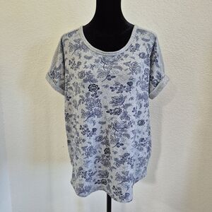 Lucky Brand Soft Blue Floral Short Sleeve Top